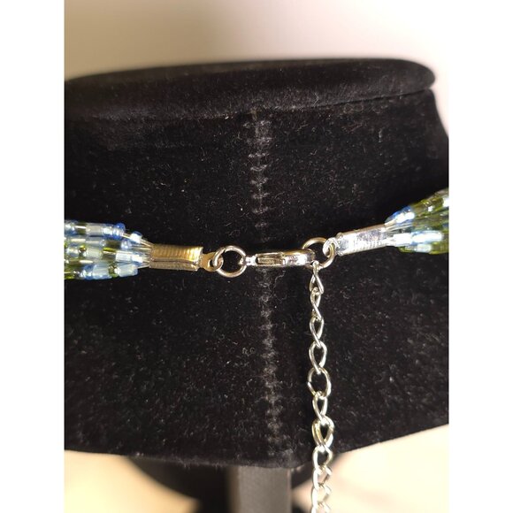 Multicolor Beaded Twisted Knot Necklace With Adjustable Chain Green & Blue Tones - Picture 6 of 7